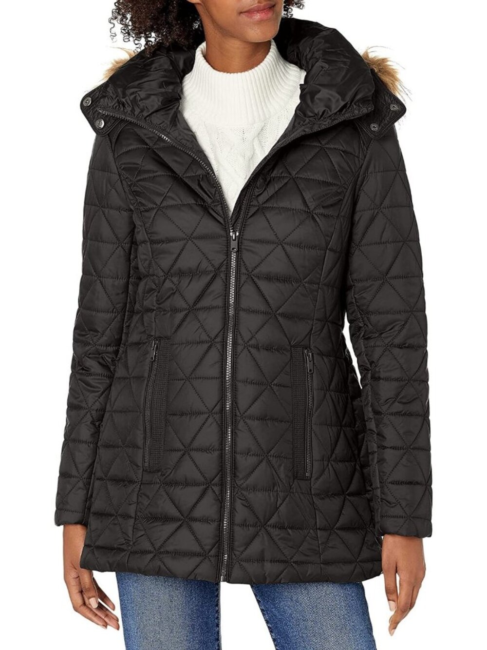 Andrew Marc New York Jacket Size S Black Quilted Down Removable Faux Fur Hood